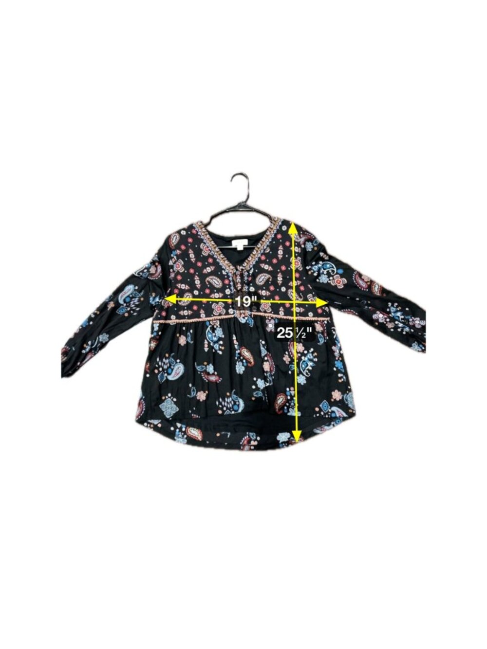 Style & Co Paisley Floral Long Sleeve Blouse Black Sz Large Petite Witchy Boho - Picture 13 of 13